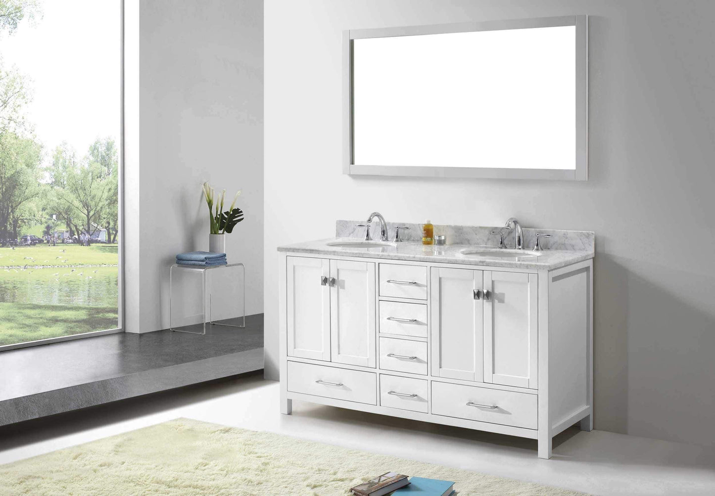 The best virtu usa caroline avenue 60 inch double sink bathroom vanity set in white w round undermount sink italian carrara white marble countertop no faucet 1 mirror gd 50060 wmro wh