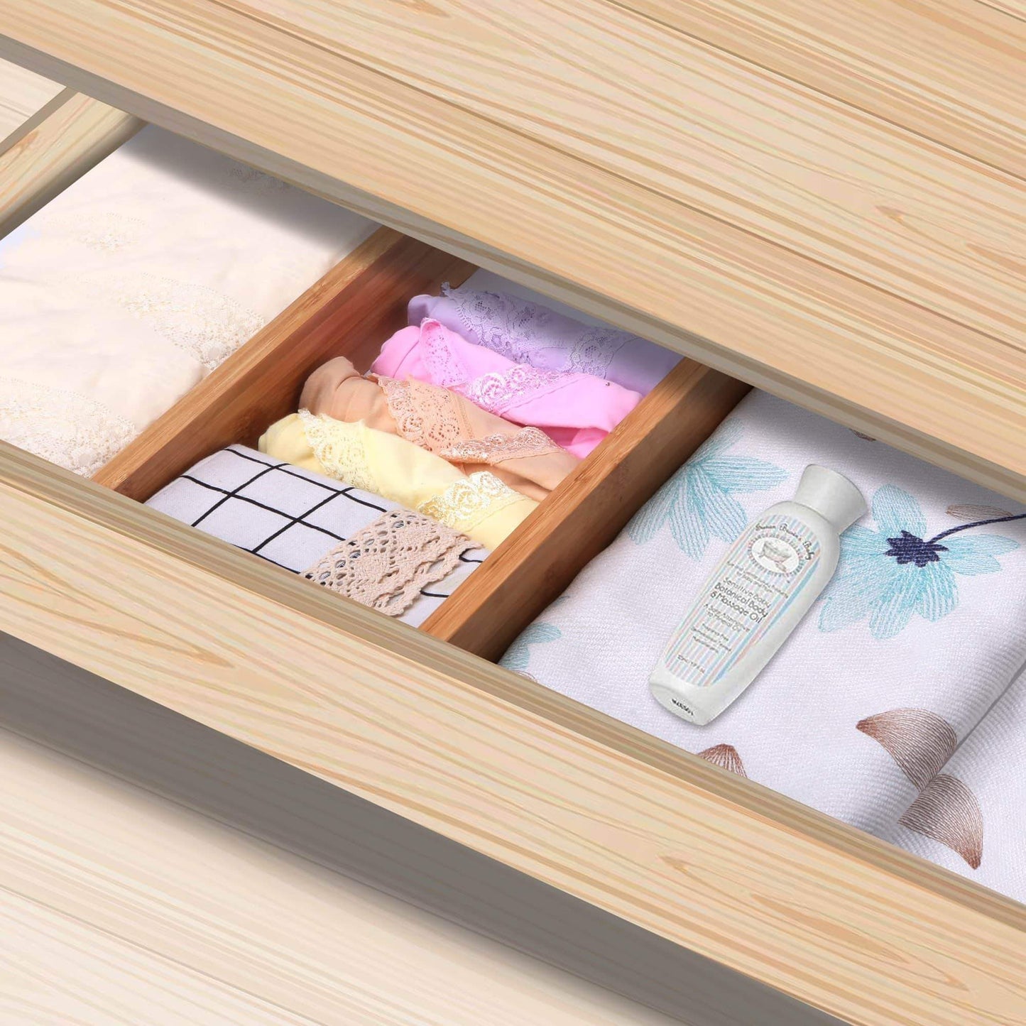 Kitchen luckyshe bamboo drawer dividers adjustable spring kitchen drawer dividers expandable eco friendly drawer organizers and dividers for kitchen dresser bathroom desk bedroom pack of 4