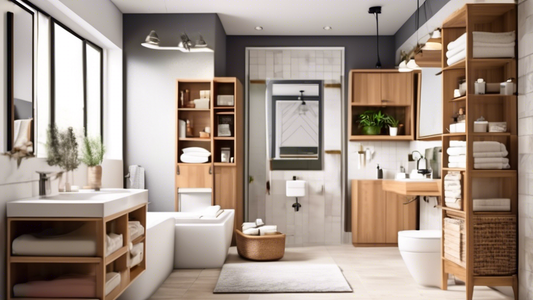 A well-organized bathroom with ample storage solutions, including shelves, drawers, baskets, and hanging organizers. The bathroom is clean and clutter-free, with everything in its place. The overall a