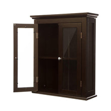 Load image into Gallery viewer, Discover the glitzhome wooden furniture wall storage accent cabinet with double glass doors for bathroom bedroom kitchen living room espresso
