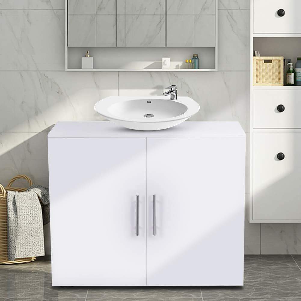 Great bathroom non pedestal under sink vanity cabinet multipurpose freestanding space saver storage organizer double doors with shelves white