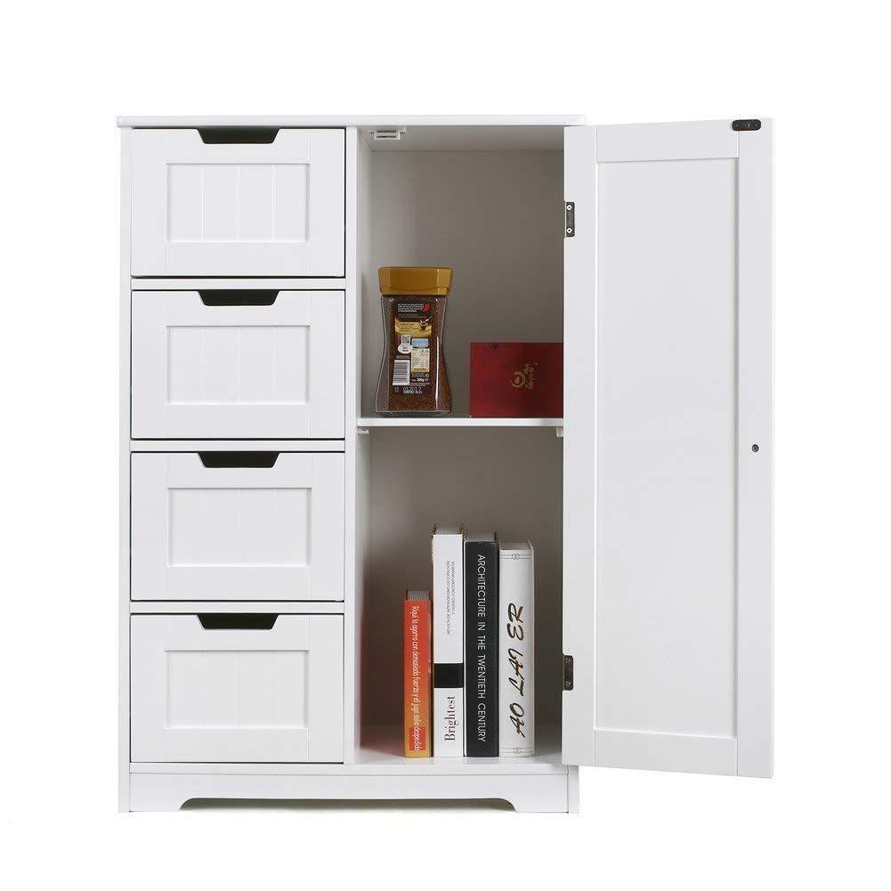 Heavy duty homfa bathroom floor cabinet wooden side storage organizer cabinet with 4 drawer and 1 cupboard freestanding unit for better homes and gardens offic