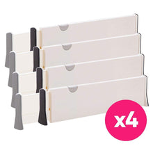 Load image into Gallery viewer, Get diommell 4 pack adjustable dresser drawer dividers organizers plastic expandable drawer organization separators for kitchen bedroom closet bathroom and office drawers white