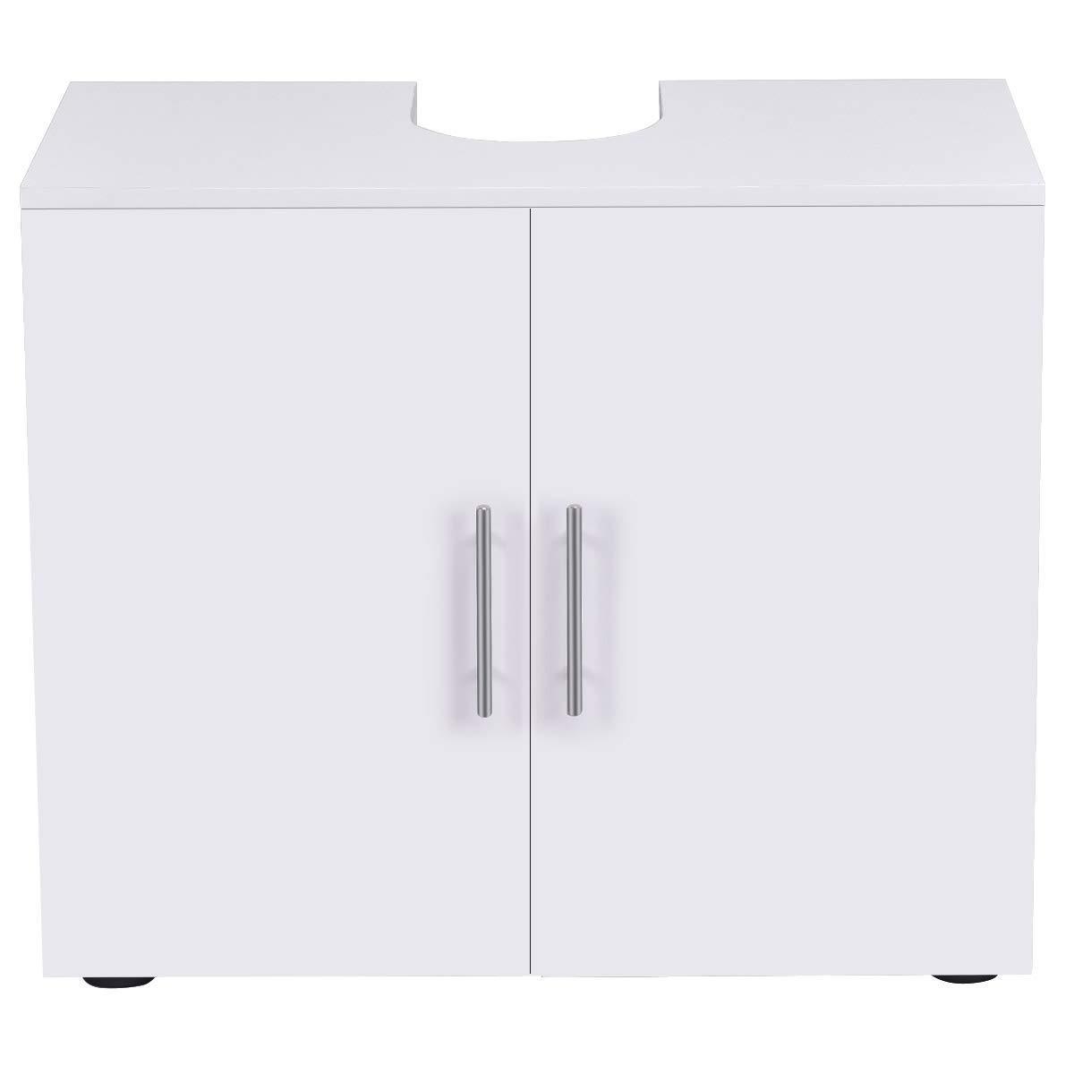 Get bathroom non pedestal under sink vanity cabinet multipurpose freestanding space saver storage organizer double doors with shelves white