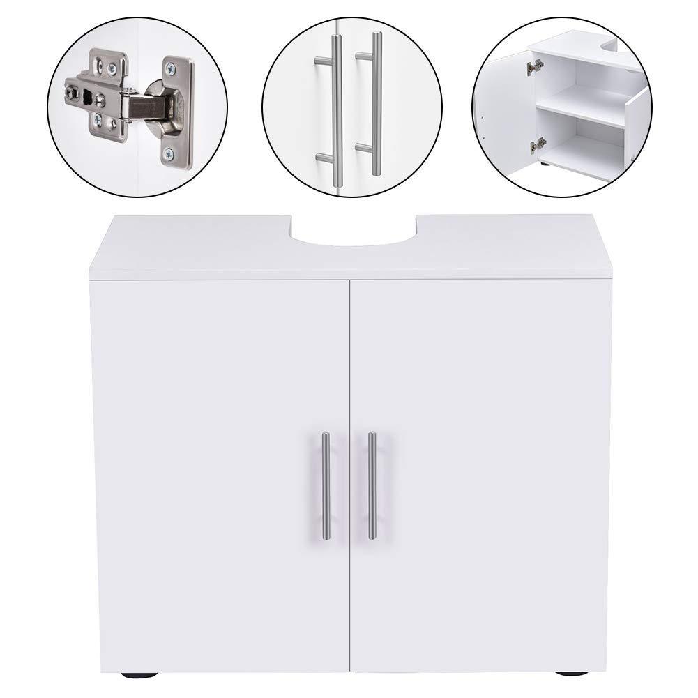 Home bathroom non pedestal under sink vanity cabinet multipurpose freestanding space saver storage organizer double doors with shelves white