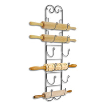 Load image into Gallery viewer, Kitchen rolling pin wall mount adds an elegant appeal to any room with this durable iron material with a black finish wall mount in the kitchen to store wine bottles hang in the bathroom for towel storage