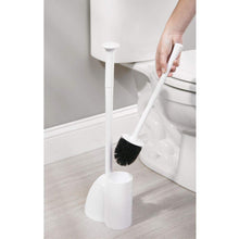 Load image into Gallery viewer, Online shopping mdesign modern slim compact freestanding plastic toilet bowl brush cleaner and plunger combo set kit with holder caddy for bathroom storage and organization covered lid brush 2 pack white
