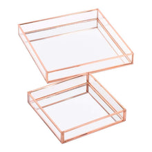 Load image into Gallery viewer, Best seller  koyal wholesale glass mirror square trays vanity set of 2 rose gold decorative mirrored trays for coffee table bar cart dresser bathroom perfume makeup wedding centerpieces