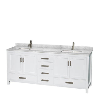 Organize with wyndham collection sheffield 80 inch double bathroom vanity in white white carrera marble countertop undermount square sinks and no mirror