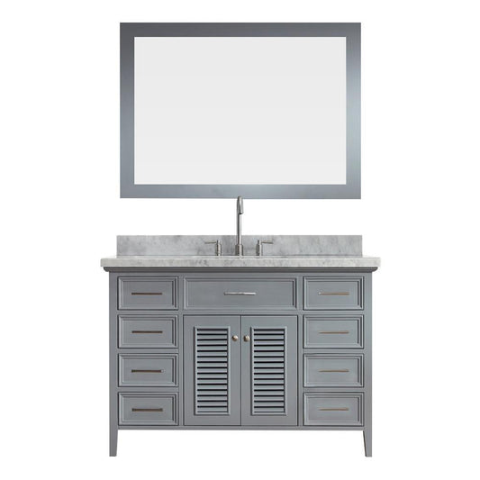 Great ariel kensington d049s gry 49 inch solid wood single sink bathroom vanity set in grey with white carrara marble countertop