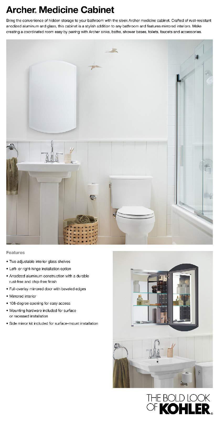 Results kohler k 3073 na archer frameless 20 inch x 31 inch aluminum bathroom medicine cabinet recess or surface mount