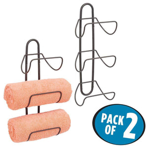 Explore mdesign modern decorative metal 3 level wall mount towel rack holder and organizer for storage of bathroom towels washcloths hand towels 2 pack bronze