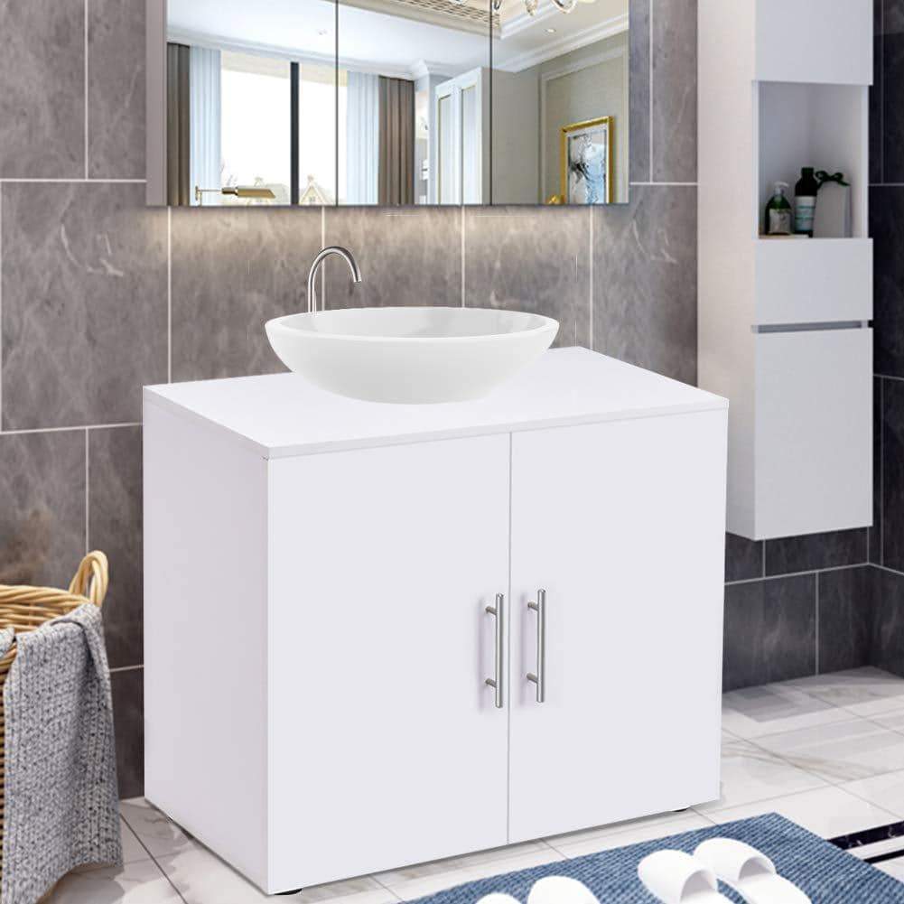 Heavy duty bathroom non pedestal under sink vanity cabinet multipurpose freestanding space saver storage organizer double doors with shelves white