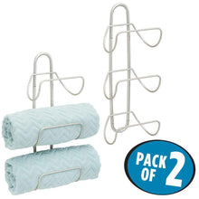 Load image into Gallery viewer, Results mdesign modern decorative metal 3 level wall mount towel rack holder and organizer for storage of bathroom towels washcloths hand towels 2 pack satin