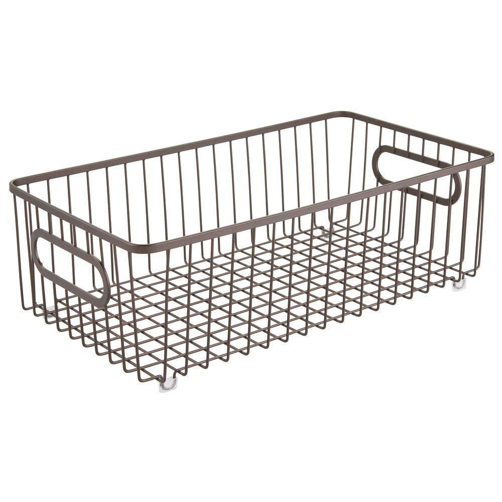 Cheap mdesign metal bathroom storage organizer basket bin farmhouse wire grid design for cabinets shelves closets vanity countertops bedrooms under sinks large 4 pack bronze