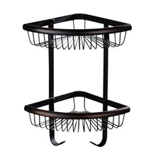Load image into Gallery viewer, Top rated weirun bathroom brass 2 tier corner shelf basket with towel hook bath shower caddy storage organizer holder rack heavy duty wall mounted oil rubbed bronze
