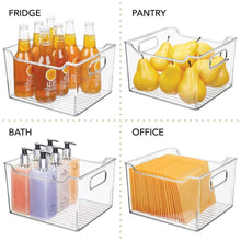 Load image into Gallery viewer, Heavy duty mdesign plastic bathroom vanity storage bin box with handles deep organizer for hand soap body wash shampoo lotion conditioner hand towel hair brush mouthwash 10 long 8 pack clear