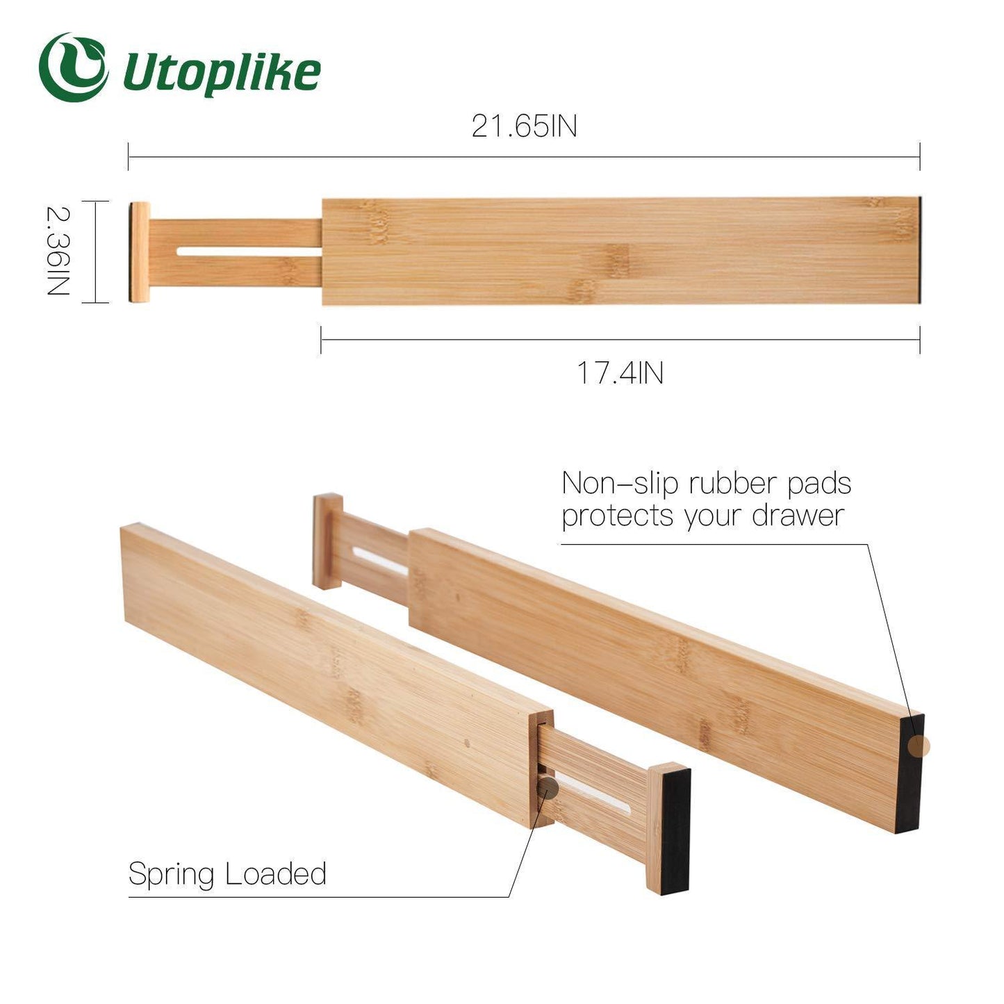 Selection utoplike 4 pack bamboo kitchen drawer dividers 17 5 21 65in adjustable drawer organizers spring loaded works in kitchen dresser bathroom bedroom baby drawer desk