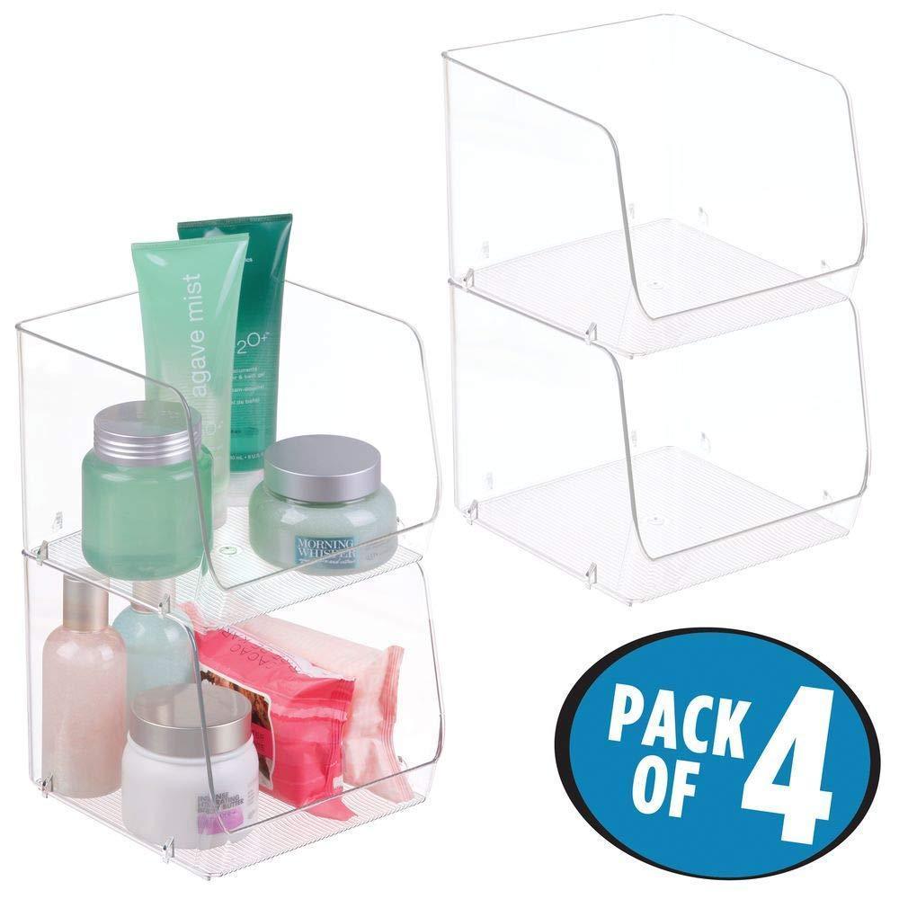 Online shopping mdesign large stackable plastic bathroom storage organizer bin basket with wide open front for vanity countertops cabinets closets under sinks cube 7 75 wide 4 pack clear