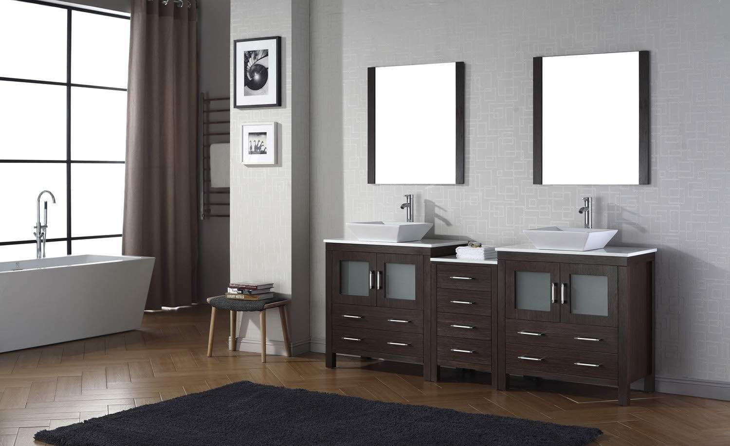 Order now virtu usa dior 82 inch double sink bathroom vanity set in espresso w square vessel sink white engineered stone countertop single hole polished chrome 2 mirrors kd 70082 s es