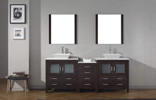 Load image into Gallery viewer, Organize with virtu usa dior 82 inch double sink bathroom vanity set in espresso w square vessel sink white engineered stone countertop single hole polished chrome 2 mirrors kd 70082 s es