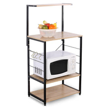 Load image into Gallery viewer, Home woltu 4 tiers shelf kitchen storage display rack wooden and metal standing shelving unit for home bathroom use with 4 hooks