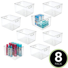 Load image into Gallery viewer, Save mdesign plastic storage organizer bin tote for organizing bathroom hand soaps body wash shampoo lotion conditioners hand towels hair accessories body spray mouthwash 8 high 8 pack clear