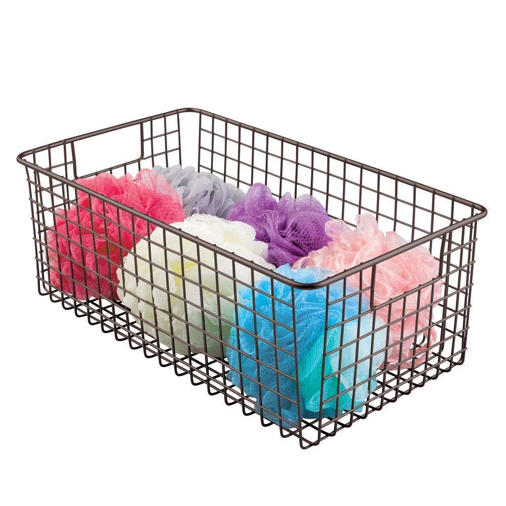 Storage organizer mdesign farmhouse decor metal wire bathroom organizer storage bin basket for cabinets shelves countertops bedroom kitchen laundry room closet garage 16 x 9 x 6 in 4 pack bronze