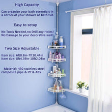 Load image into Gallery viewer, Select nice baoyouni bathroom shower storage corner caddy tension pole 4 tier bathtub caddies shelf rod organizer rack with towel bar extra large trays ivory