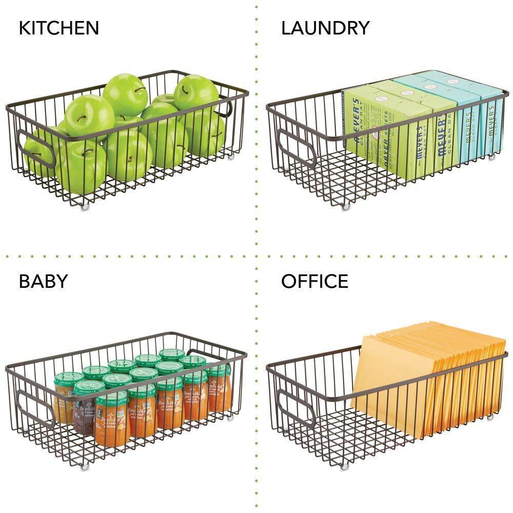 Budget friendly mdesign metal bathroom storage organizer basket bin farmhouse wire grid design for cabinets shelves closets vanity countertops bedrooms under sinks large 4 pack bronze