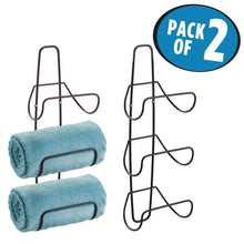 Load image into Gallery viewer, Buy now mdesign metal wall mount 3 level bathroom towel rack holder organizer for storage of bath towels washcloths hand towels robes 2 pack bronze