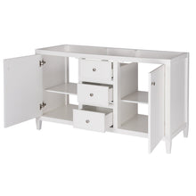 Load image into Gallery viewer, Discover the maykke cecelia 60 bathroom vanity cabinet 2 door 3 drawer solid birch wood frame white finish new england style double surface mounted vanity base cabinet only with tapered legs ysa1146001