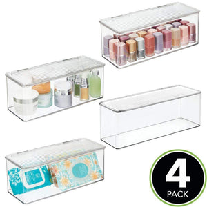Shop here mdesign makeup storage organizer box for bathroom vanity countertops drawers holds beauty blenders eyeshadow palettes lipstick lip gloss makeup brushes hinged lid 13 4 long 4 pack clear