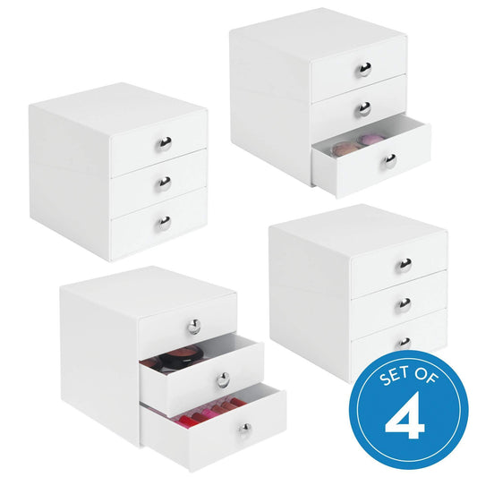 Kitchen idesign plastic 3 jewelry box compact storage organization drawers set for cosmetics makeup hair care bathroom office dorm desk countertop 6 5 x 6 5 x 6 5 set of 4 white