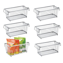 Load image into Gallery viewer, Latest mdesign household stackable metal wire storage organizer bin basket with built in handles for kitchen cabinets pantry closets bedrooms bathrooms 12 5 wide 6 pack silver