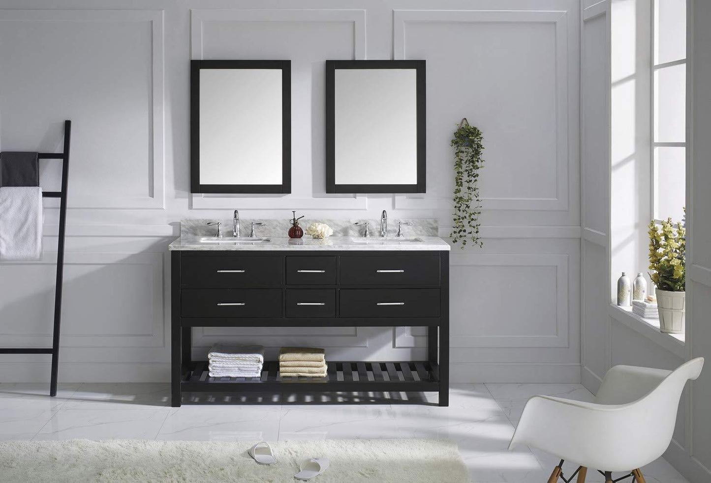 Explore virtu usa caroline estate 60 inch double sink bathroom vanity set in espresso w square undermount sink italian carrara white marble countertop no faucet 2 mirrors md 2260 wmsq es