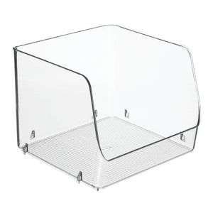 On amazon mdesign large household stackable plastic food storage organizer bin basket with wide open front for kitchen cabinets pantry offices closets bedrooms bathrooms cube 7 75 wide 4 pack clear