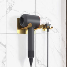 Load image into Gallery viewer, Shop here xigoo adhesive hair dryer holder wall mount bathroom hair blow dryer rack organizer stick on wall fit for most hair dryers upgrade gold