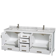 Load image into Gallery viewer, Results wyndham collection sheffield 80 inch double bathroom vanity in white white carrera marble countertop undermount square sinks and no mirror