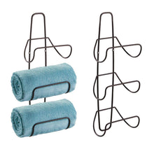Load image into Gallery viewer, Best seller  mdesign metal wall mount 3 level bathroom towel rack holder organizer for storage of bath towels washcloths hand towels robes 2 pack bronze