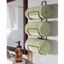 Load image into Gallery viewer, Buy mdesign metal wall mount 3 level bathroom towel rack holder organizer for storage of bath towels washcloths hand towels robes 2 pack bronze