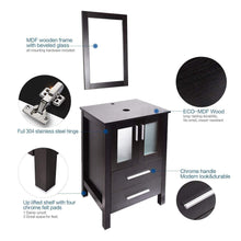Load image into Gallery viewer, Best seller  24 inch modern bathroom vanities suite sets with wall mounted mirror mdf stand pedestal storage cabinet espresso wood construction square countertop with chrome footage 2drawer2door