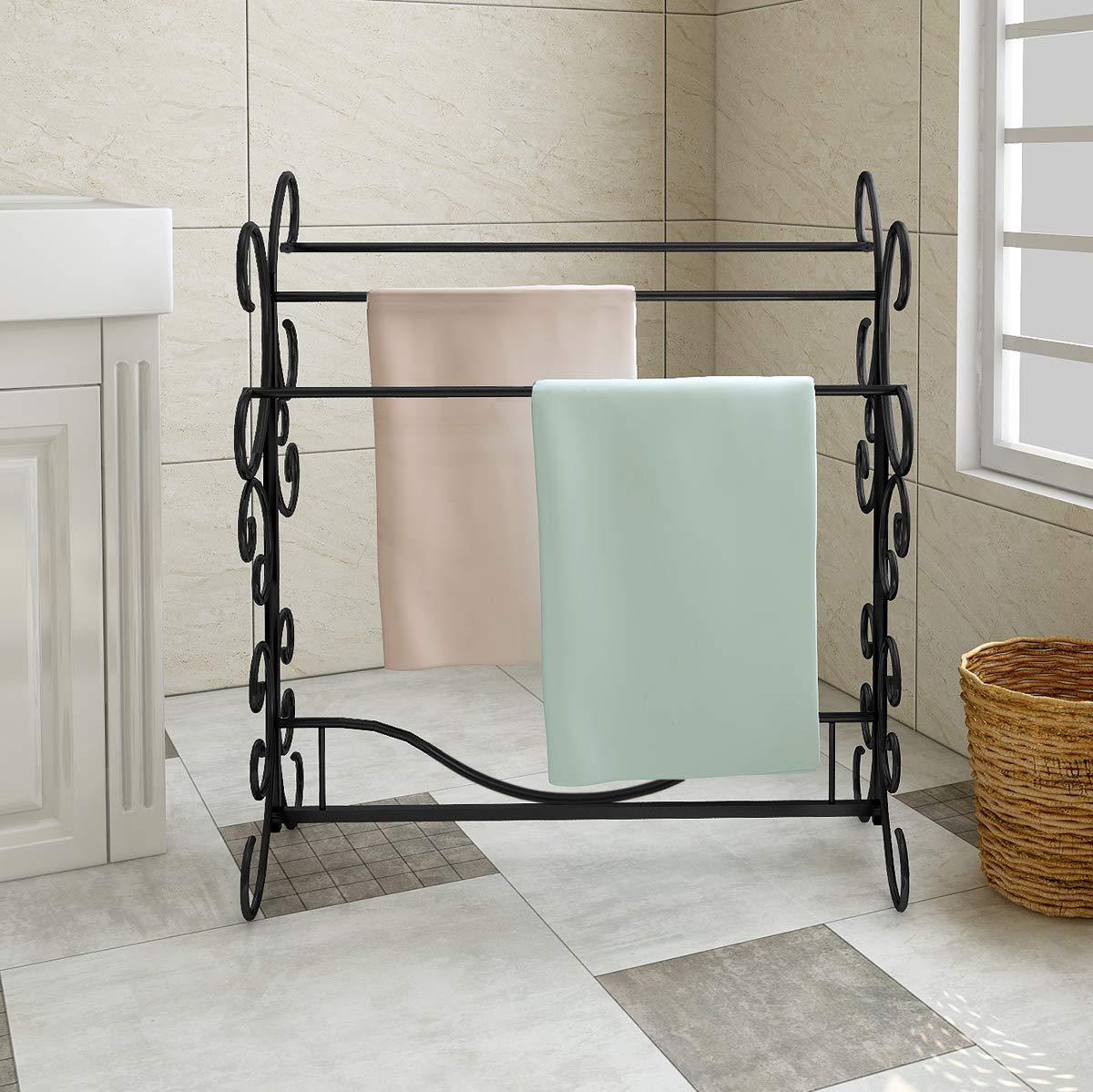 Shop here homerecommend free standing towel rack 3 bars drying rack metal organizer for bath hand towels outdoor beach towels washcloths laundry rooms balconies bathroom accessories