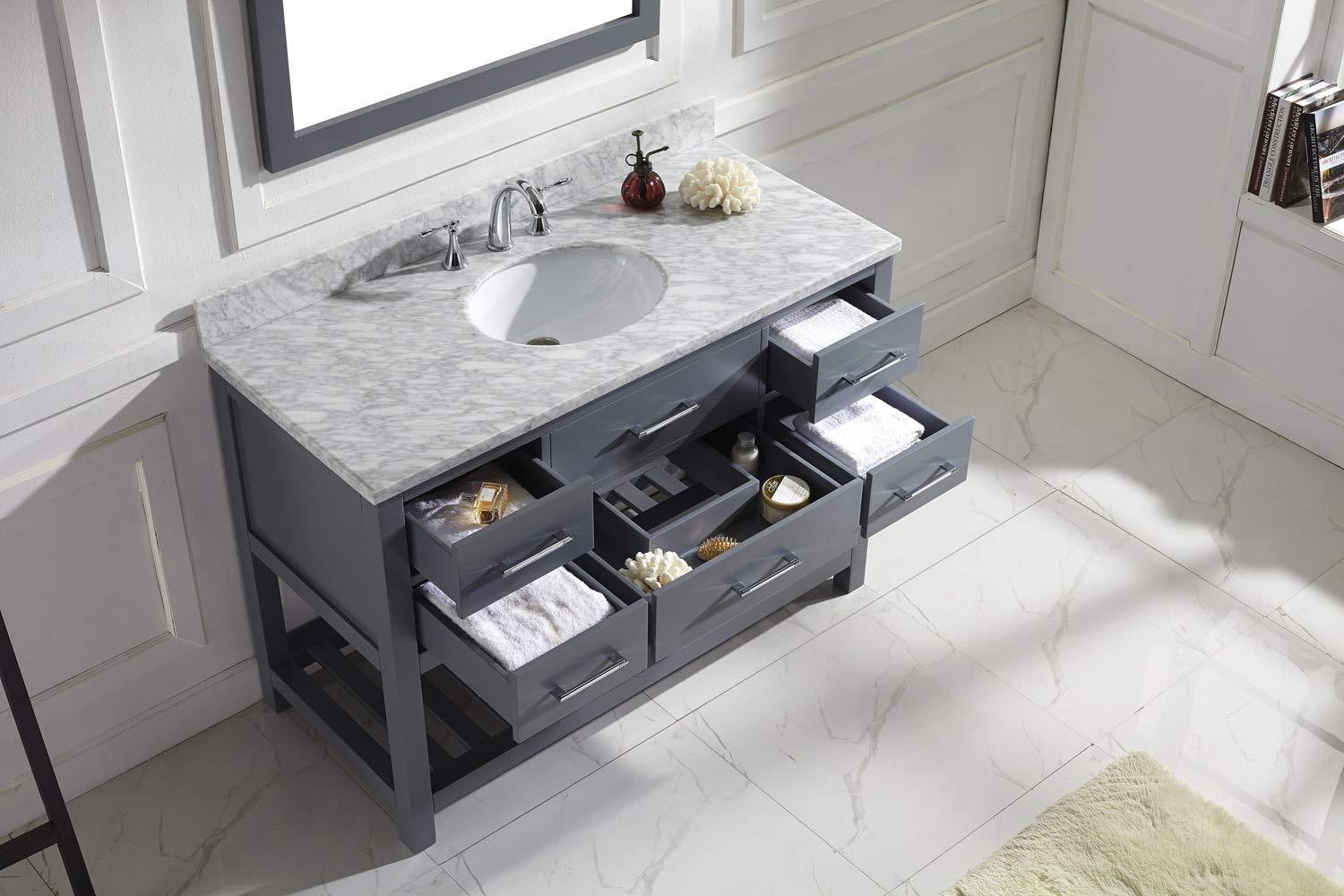 Top virtu usa caroline estate 48 inch single sink bathroom vanity set in grey w round undermount sink italian carrara white marble countertop no faucet 1 mirror ms 2248 wmro gr