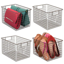 Load image into Gallery viewer, Top rated mdesign large farmhouse deco metal wire storage organizer basket bin with handles for organizing closets shelves and cabinets in bedrooms bathrooms entryways hallways 8 high 4 pack bronze