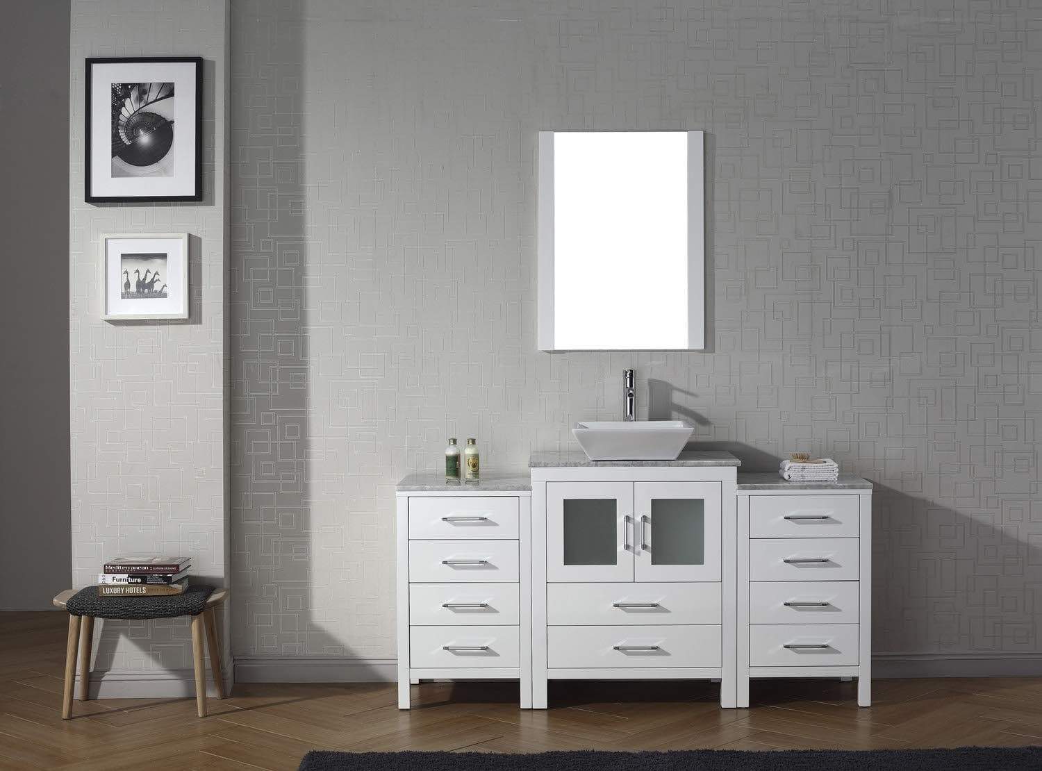 Budget friendly virtu usa dior 60 inch single sink bathroom vanity set in white w square vessel sink italian carrara white marble countertop single hole polished chrome 1 mirror ks 70060 wm wh