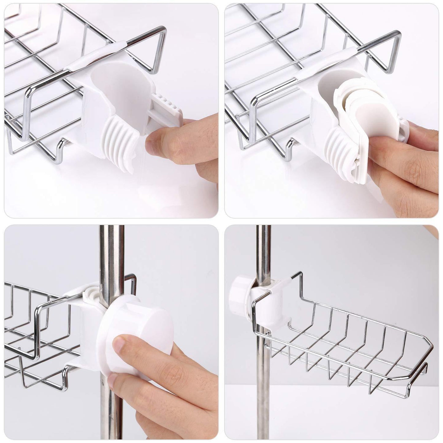 Buy leefe 2pcs kitchen faucet sponge holder stainless steel storage rack hanging sink caddy organizer for scrubbers soap bathroom detachable no suction cup or magnet no drilling