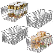 Load image into Gallery viewer, Discover the mdesign farmhouse decor metal wire food organizer storage bin basket with handles for kitchen cabinets pantry bathroom laundry room closets garage 16 x 9 x 6 in 4 pack graphite gray