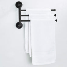 Load image into Gallery viewer, Great towel rack bathroom swivel towel bar 3 multi fold able arms rotation organizer swing towel shelf space saving hanger kitchen hand towel holder wall mount stainless rubber matte black marmolux