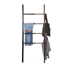 Load image into Gallery viewer, Results umbra hub ladder adjustable clothing rack for bedroom or freestanding towel rack for bathroom expands from 16 to 24 inches with 4 notched hooks black walnut